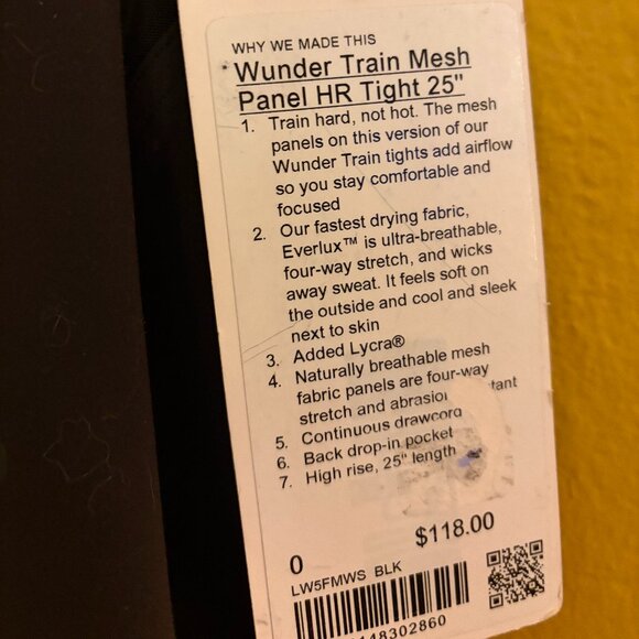 Lululemon Wunder Train Mesh Panel HR Tight 25” - Black - Size 0 NWT - Picture 7 of 7